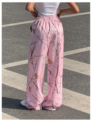 Women's Plus Size Camo Branch Print Baggy Pants Elastic Waist Wide Leg Sweatpants Causal Trousers with Pockets2