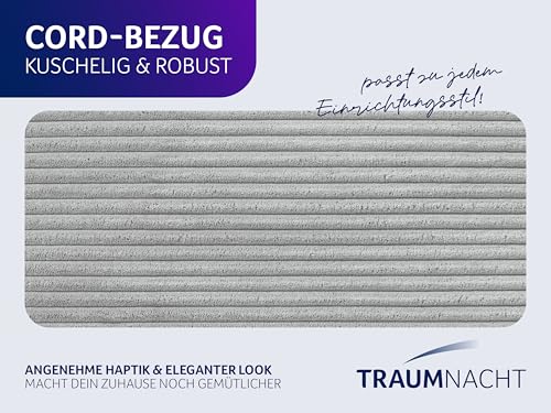 Traumnacht Cozy Bodenkissen aus gemütlichem Cord-Bezug, steingrau, rund mit 105cm Durchmesser und 25cm hoch, 3.260g Füllgewicht, produziert nach deutschem Qualitätsstandard