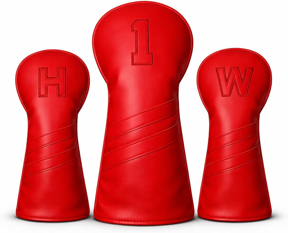 Leather Golf Headcovers Set of 3 – Driver (1), Fairway Wood (W) & Hybrid (H) – Premium Retro PU Leather Golf Club Head Covers – Fits 460cc – Detroit Golf Co.