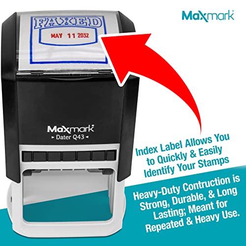 Maxmark Q43 (Large Size) Date Stamp With "Approved" And Custom Text, Self Inking Stamp - 2 Color Blue/Red Ink #TOP4