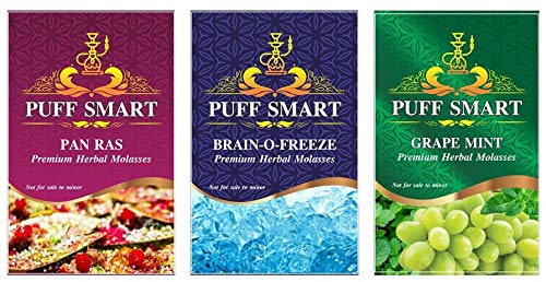 PUFF SMART Pan Ras, Brain-o-Freeze and Grape Mint Herbal Molasses (Set of 3) (100% Tobacco and Nicotine Free)