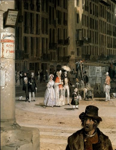 SERENDIPITP Dipinto su Tela Immagine Pittura Quadri Stampe Marche De Figini a Milano Dettaglio Dipinto di Angelo Inganni per Decorazioni per la Casa 60x90cm
