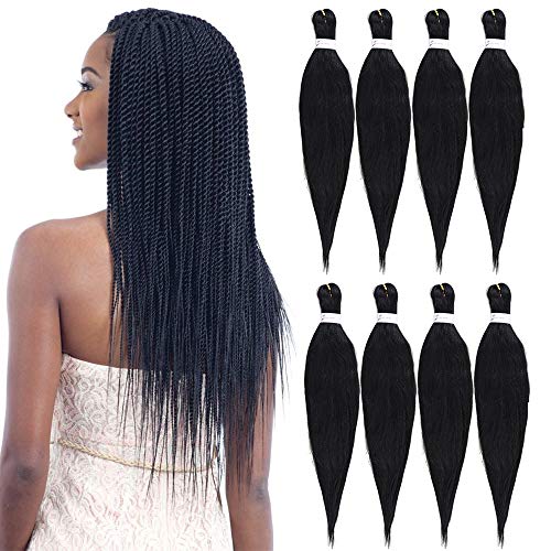 Pre Stretched Braiding Hair Hot Water Synthetic Fiber Crochet Braids Crochet Easy Braid Hair Extension 8 Packs Twist Braid Hot Water Setting (26 Inch, 1B)