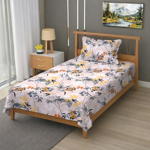 Image of Single Flat Bedsheet 60 x 90 Inch with 1 Pillow Cover, Cotton Blend Soft Breathable Bed Sheet Set for Single Bed, Lightweight Comfortable Bedding for Home Guest Room Daily Use