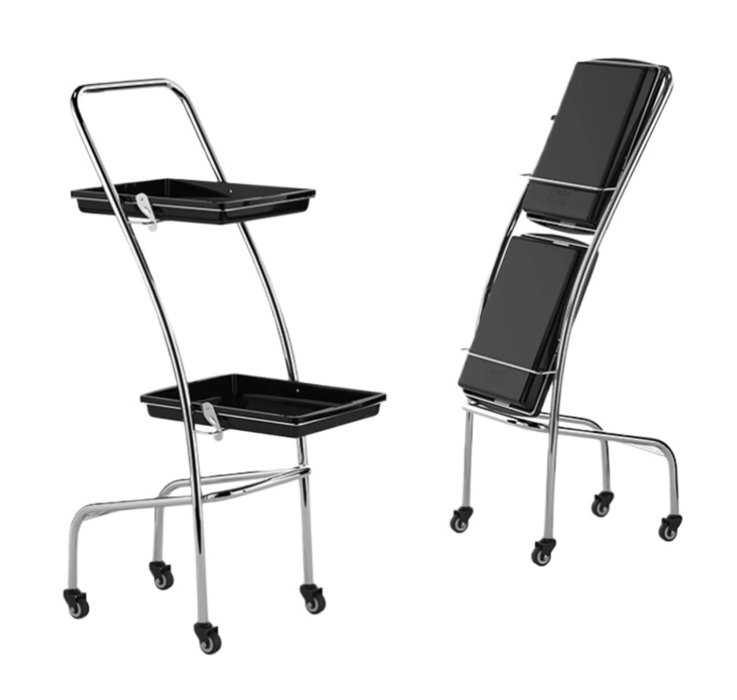 Taca salonowa 2-warstwowa z kółkami, rolowana, do przechowywania w klinice, spa, salonów fryzjerskich(Black)