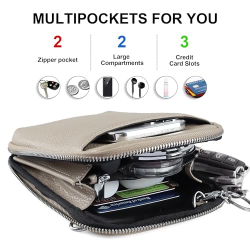 Image of befen Genuine Leather Crossbody Cell Phone Purse for Women, Small Zip Around RFID Blocking Crossbody Wallet Bags