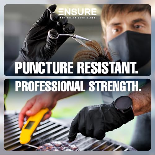 Image of Ensure Black Nitrile Gloves Medical Latex Free Low Dermatitis Gloves 5 Mil | 10 Inch Disposable Nitrile Gloves, Latex & Powder Free, Chemo-Rated, Puncture Resistant, For Medical, Food Service, Cleaning
