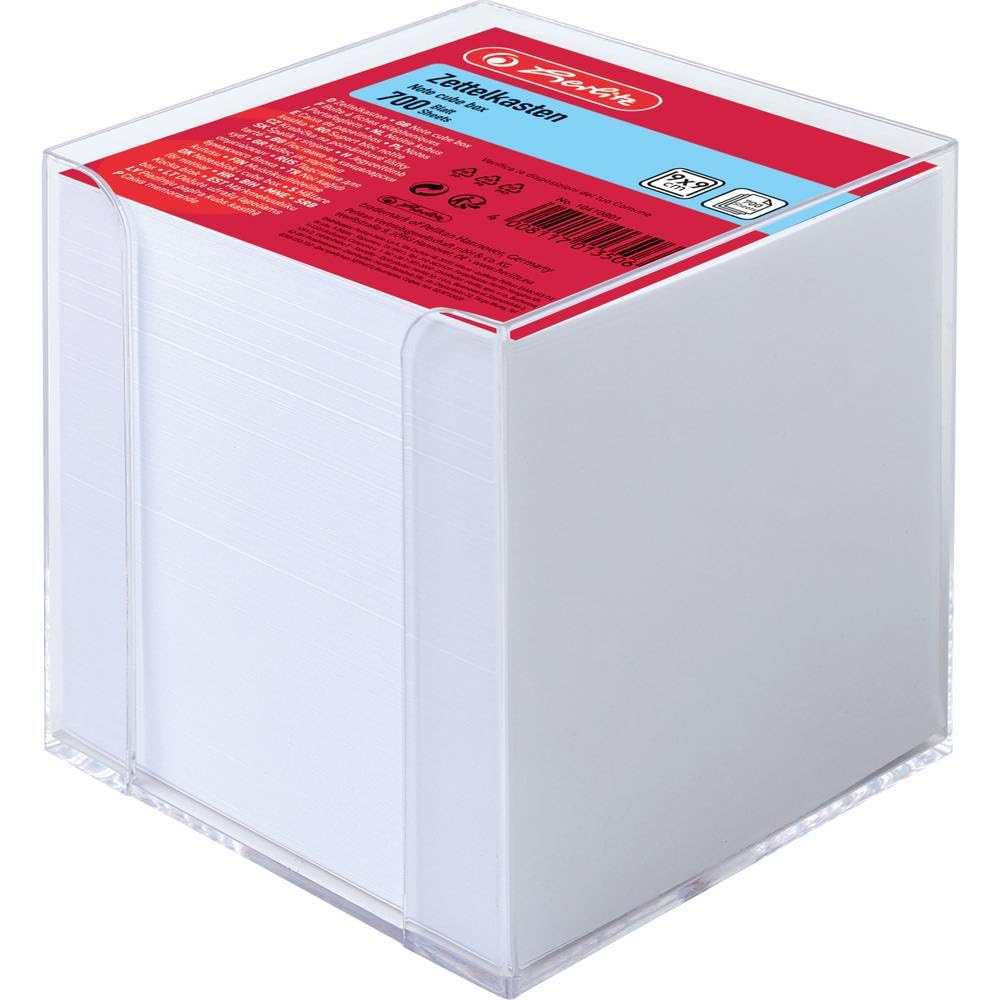 Herlitz 9x9x9cm Transparent Cube Note Box with White Sheets