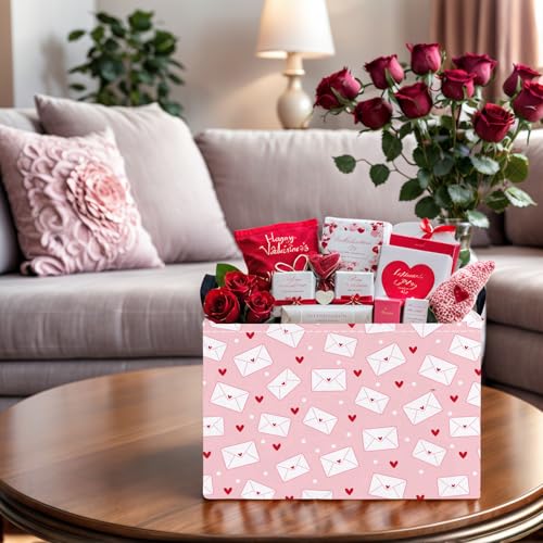 Image of Valentine's Day Basket Gift for Empty Cute Heart Large Storage Bin for Kid and Baby Room Decor (Pink Envelope Love)
