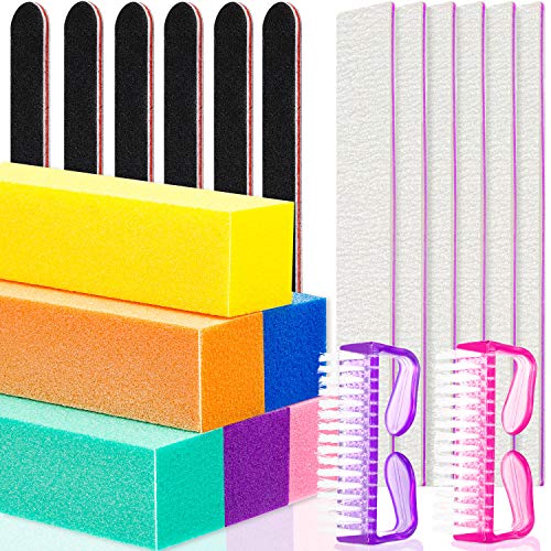 20 Pieces Nail Files and Buffers Set, 120 Grit Nail Buffer Blocks, 100/180 Grit Double-Sided Nail Files, 180/240 Grit Emery Boards, Handle Grip Nail Brush for Professional Manicure Nail Art Tools