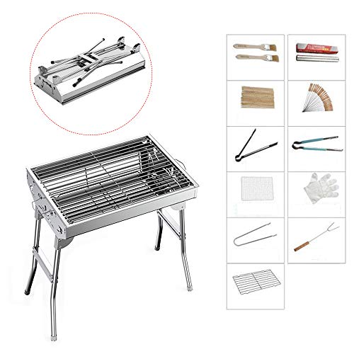 Grill, Klappbarer Holzkohlegrill-Schreibtisch, Tragbare Grillplatte Für Den Außenbereich, Edelstahlgrill Für Den Picknickgarten Camping