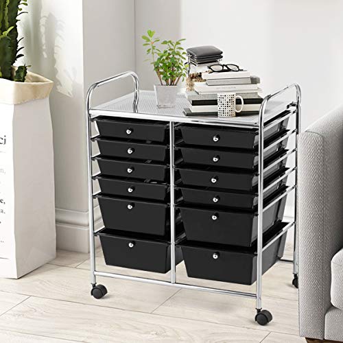 Image of LDAILY 12 Drawer Rolling Storage Cart, Craft Cart Organizer on Wheels w /Metal Frame, Large Capacity & Smooth Drawer, Rolling Cart w /Drawers for Classroom, Office