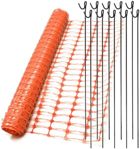 1m x 50m Orange Plastic Barrier Mesh Temporary Safety Fence & 10 ...