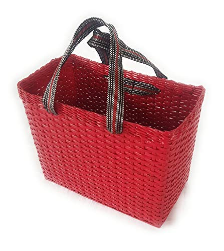 Image of Paperus, Rectangular, Red, Large, Picnic Basket, Lunch Bag, Tiffin Basket for office, Carry Bag for Lunch Box & Bottles, Eco-Friendly, Handmade, Height 11 Length 14 & 7 Inch Wide Base