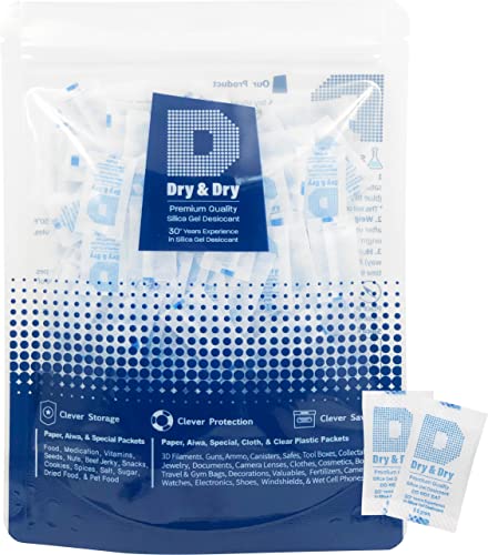 Dry & Dry [500 Packets] 1/2 Gram Premium Silica Gel Packets Desiccant Dehumidifiers Silica Gel Packs - Rechargeable Paper(Food Safe) Desiccant Packs