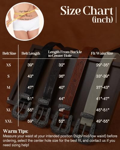 Image of SANSTHS Western Belt For Women, Womens Cowboy Belt For Pants Jeans With Vintage Floral Carved Design