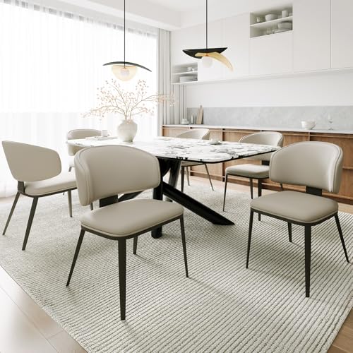 Image of Dining Chairs Modern High Backrest Comfortable, Fashion Upholstered Kitchen Chair Armless Dinner Chair with Metal Legs for All Rooms (Light Grey, Set of 6)