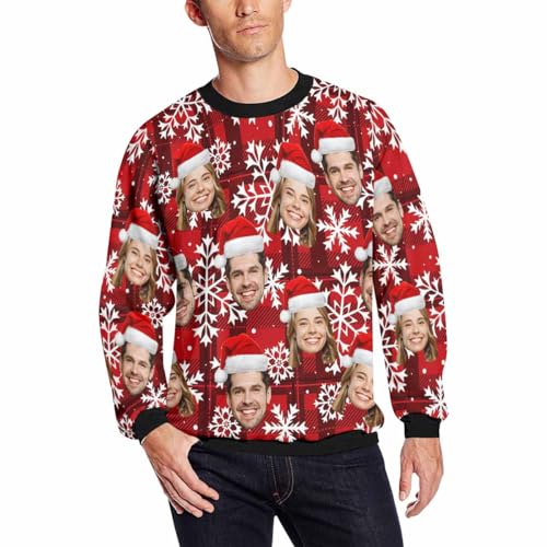 Custom Christmas Sweatshirt for Men Personalized Sweatshirt with Face Wear Santa Hat Customized Funny Christmas Sweater