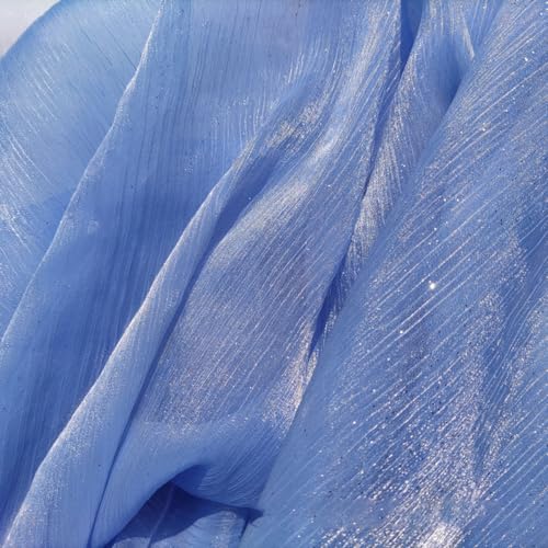 Tissu organza brillant en mousseline de soie plissé bleu