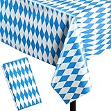 1/2/3 Stück Set Oktoberfest Tischdecke, 137x274cm Blau Weiß Bayerische Tischdecke für Oktoberfest Deko, PEVA Einweg Tischdecke für Bierzeltgarnitur, Bierfest Party Dekoration, Bayrische Tischdeko (3)