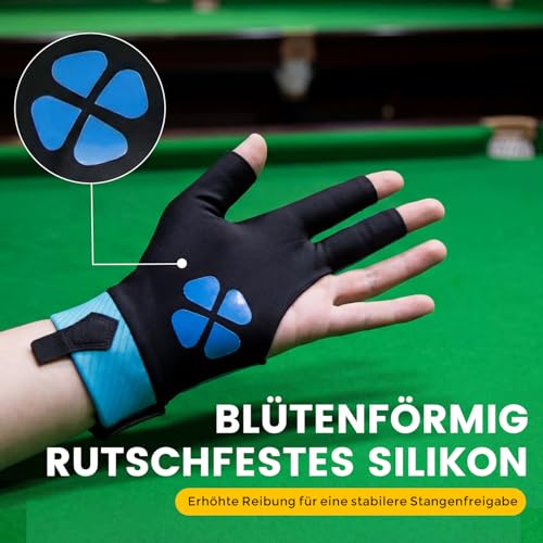 WRELS Professioneller, Rutschfester Billard Handschuh für die Llinke Hand, 3 Finger, Verstellbar, für Damen und Herren