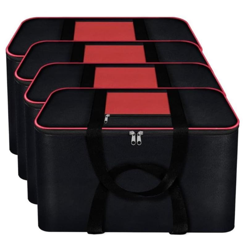 STORE MORE Nylon Rectangular Moisture Proof Underbed Big Storage Bag For Multi Purpose Use Foldable, Blanket Storage Bag, Cloth Storage Organizer, Blanket Cover with Handles (Black mix Red, Pack of 4)-image-21