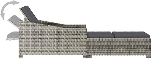 Miniatura 7 de Tumbona con cojín gris oscuro de poliéster de ratán gris, tumbona, silla de descanso, tumbona de patio, para playa, piscina y patio