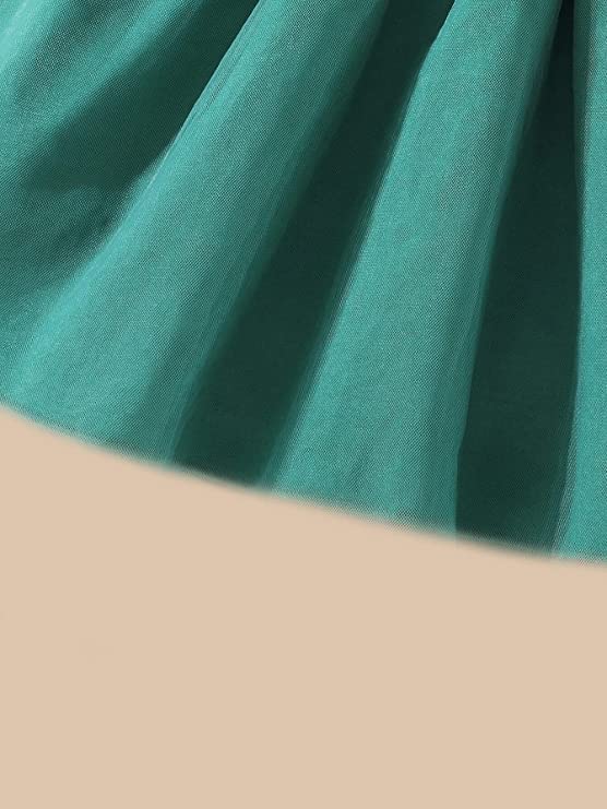Image of OMLI Baby Floral Print Ruffle Trim Bow Front Mesh Hem Dress (5-6 Years, Green)