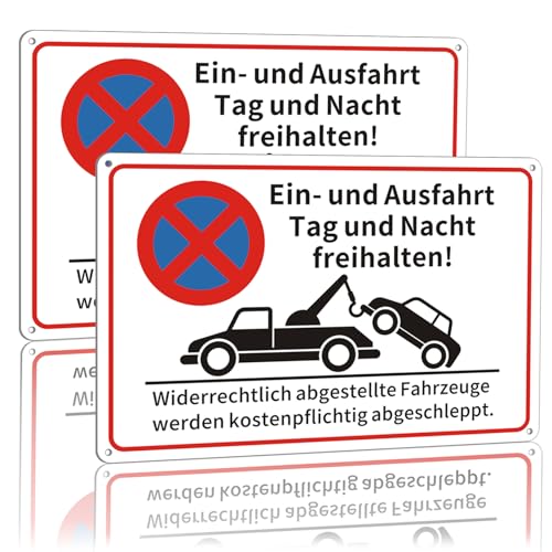 2 Stück Einfahrt Freihalten Schilder, 30 x 20 cm Metall Alu Ausfahrt freihalten Schild Reflektierendes Aluminium groß, UV-geschützt, für den Außen- und Innenbereich geeignet