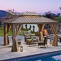 YITAHOME 10x12ft Gazebo Hardtop with Nettings and Curtains, Heavy Duty Double Roof Galvanized Steel Outdoor 2-Tier Aluminum Frame Garden Tent for Patio, Backyard, Deck and Lawns, Bronze