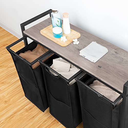 Hoobro Laundry Hamper, Laundry Sorter 3 Section, Laundry Basket With Wheels, 3 × 10.5 Gal (39.8L), Rolling Cart, Pull-Out And Removable Oxford Fabric Laundry Bags, Greige And Black Bg38Xy01G1 #TOP6