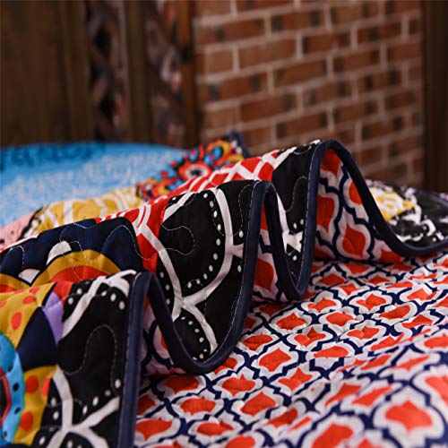 Lamejor Quilt Set Queen Size Boho 3-Piece Bedspread Coverlet Set Lightweight Mandala Pattern Reversible Microfiber Multicolor #TOP5
