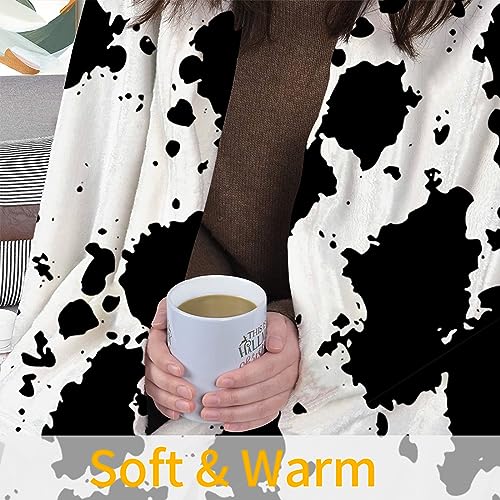 JOOCAR Cow Print Throw Blanket Black and White Animal Fur Pattern Blanket Cozy Soft Lightweight Flannel Plush Blankets for Bed Couch Living Room Sofa Chair,50x60 Inch - Image 3