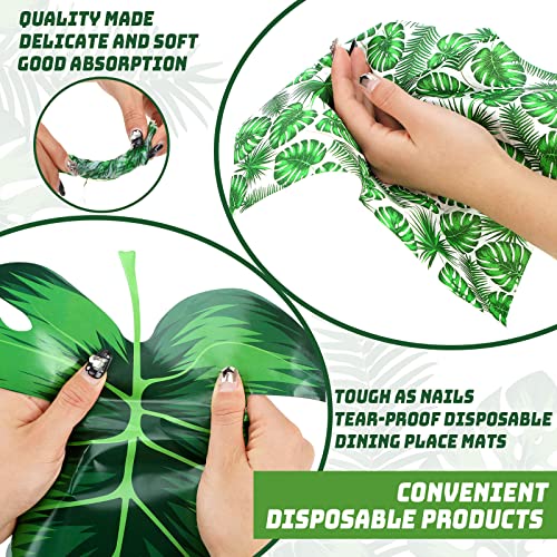 150 Safari Theme Party Supplies Paper Placemats Disposable Tropical Palm Leaf Guest Napkins Safari Plates Leaf Placemats Hawaiian Luau Green Leaves Dinner Hand Napkin For Jungle Party Table Decor #TOP5