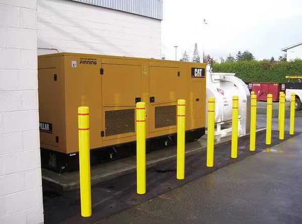 Yellow 52" Tall Bollard Post Sleeve HDPE for 4.5" Diameter Posts; with Red Reflective Stripes