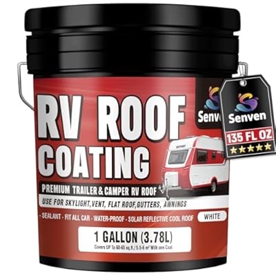 RV Roof Sealant White RV Roof Sealant 1 Gallon, Liquid Leak Repair Rubber Sealer Waterproof & Solar Reflective, Rubber Coating for Trailers, Campers, Motorhome, Fiberglass, Aluminum, Acrylic Sealer