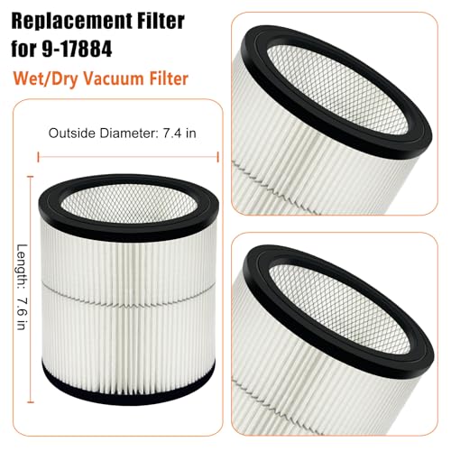Image of 17884 Replacement Filter Fits Craftsman 6 8 12 16 Gallon Wet Dry Vacuums, Replaces 9-17884 General Purpose Vac Filter with 2x Wet Foam- 2 Pack