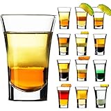 Juego de 12 vasos de chupito: mantén 1,2 onzas, 1,7 x 1,26 x 2,48 pulgadas, diseño llamativo y años de calidad superior, un excelente toque de elegancia para tu experiencia de beber. Estos vasos de chupito son del tamaño perfecto para whisky. Tequila, vodka, espresso, cordia, postres, entrantes y otros alcholos