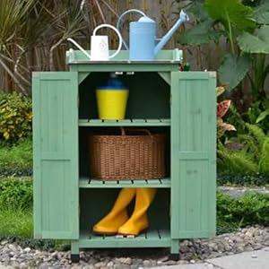 KIBONCY Gartenschuppen aus Holz, Lagerschuppen for den Außenbereich mit verstellbaren Regalen, Werkzeugschrank Boden for Hinterhof, Rasen, Terrasse(A - Green)