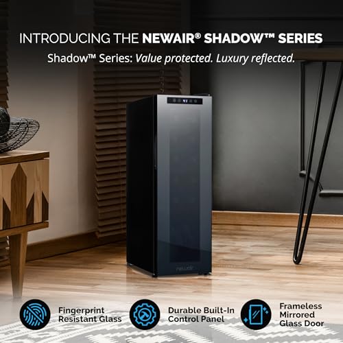 newair 12 bottle wine cooler refrigerator  shadow series  freestanding mirrored wine and beverage fridge with double-layer tempered glass door amp compressor cooling for reds whites amp sparkling wine