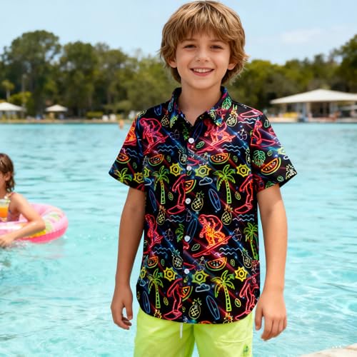 Image of uideazone Boys Hawaiian Shirts Novelty Printed Funky Short Sleeve Button Down Shirt Kids Aloha Luau Shirt 7-14T