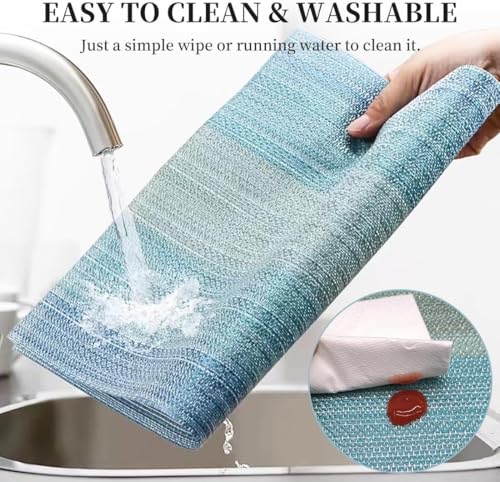 Image of Washable PVC Heat Resistant Colorful Place Mats for Kitchen Dining Table Mates Washable Heat-Resistant for Dining Table (Blue, Pack of 6)