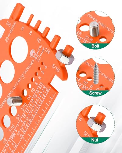 Bolt Gauge (Metric and SAE) - Bolt Sizer For Quickly Sizing Nuts And Bolts, Plastic Measuring Tool, Easy To Read Size And Thread Gauge