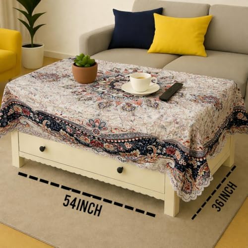 Image of Homerz Premium Centre table152 Heritage Series Velvety Table Cover, Vibrant Royal Designs with Border Cutwork (Shehnai, 36x54 inch - Center Table)