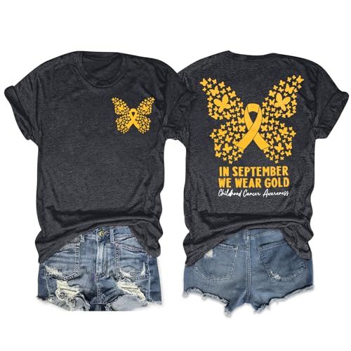 Childhood Cancer Awareness Shirt Woman in September We Wear Gold Tshirt Pediatric Cancer Shirts Cancer Support Gift Tee