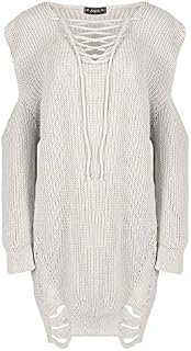 Be Jealous Women Destroyed Chunky Knit Ripped Jumper Dress