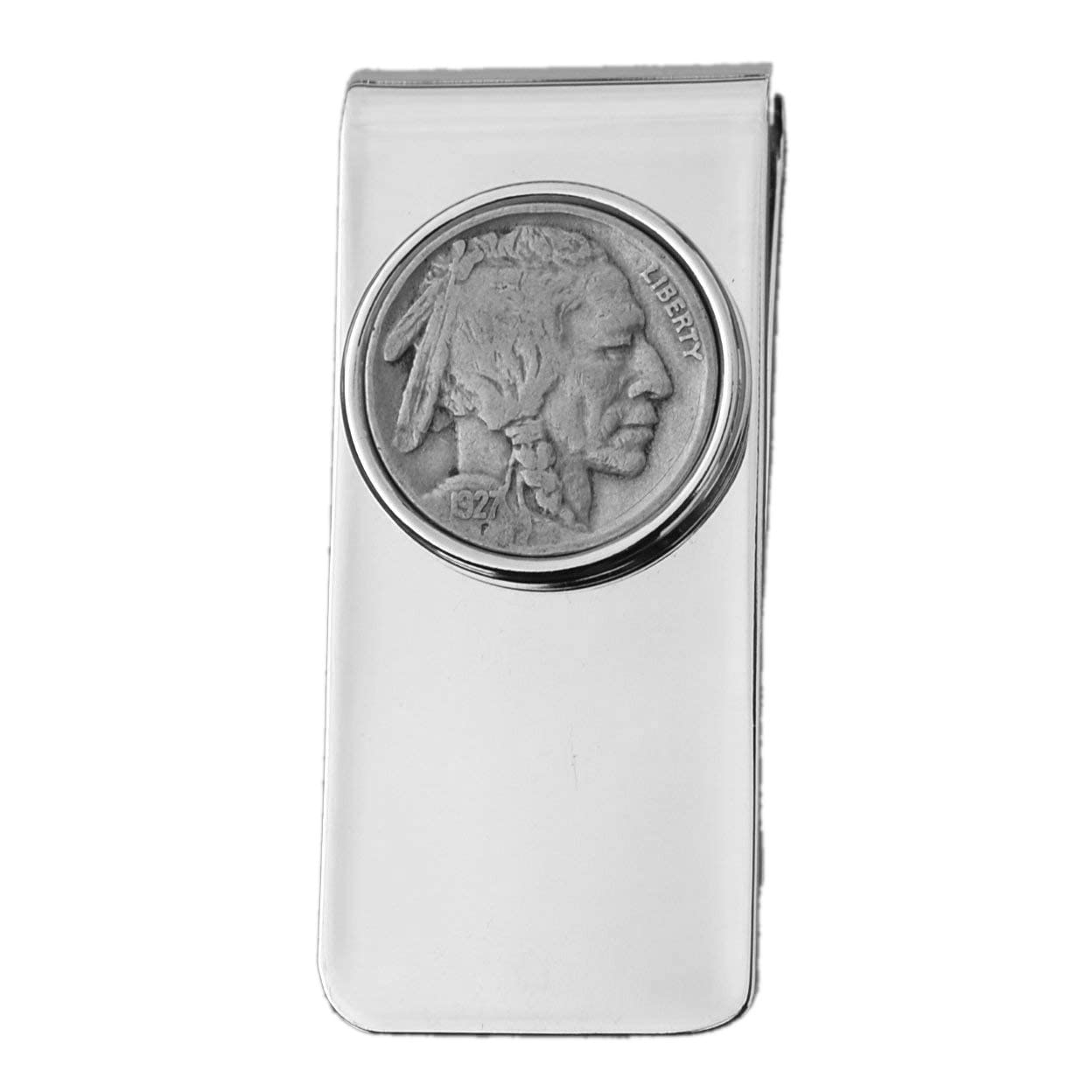 US 1927 Indian Head Buffalo Nickel 5 Cent Coin Solid Brass Silver Money Clip New - High Quality