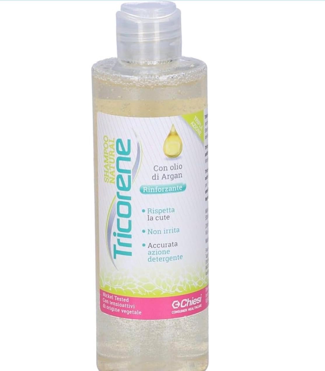 Chiesi Farmaceutici Tricorene Shampoo con Tensioattivi di Origine Naturale - Rinforzante con Olio di Argan - Rispetta la Cute, Non Irrita, Accurata…