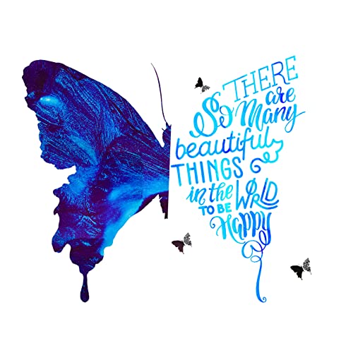 Vinilo decorativo Maydahui azul mariposa con texto 24x30 pulg miniatura 1