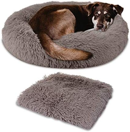 Belababy Calming Dog Cat Donut Bed with Blanket, X Small Washable Dog Beds with Fluffy Round Cuddler Soft Plush, Anti Anxiety Dog Bed with Anti-Slip Bottom (Gradient Blue, Bed 16", Blanket 20" x 28")